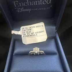 Enchanted Disney Fine Jewelry Cinderella Diamond Ring – 10K White Gold – 1/4 CT TW – Resized To 6 – With Box