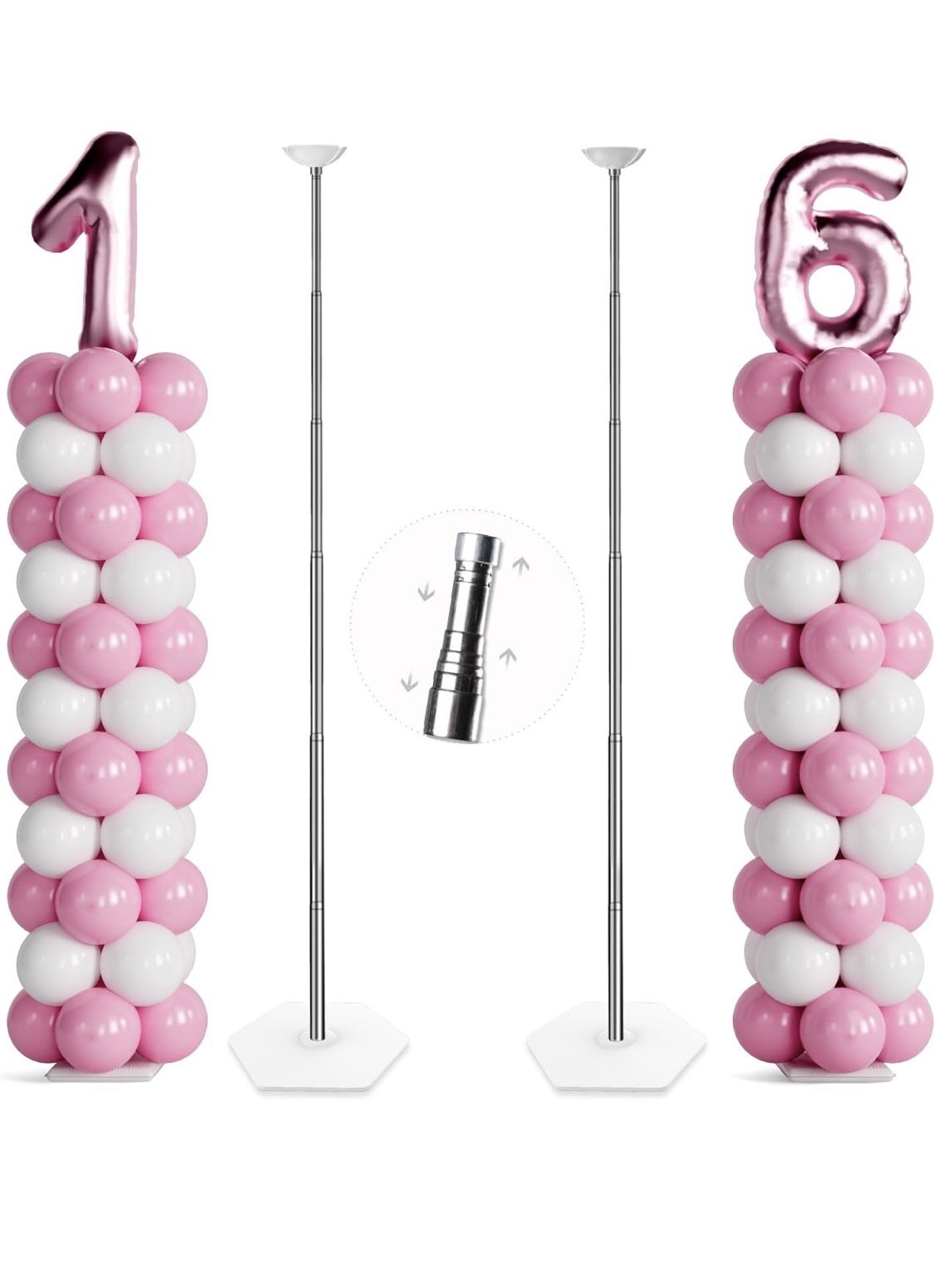 TEKXYZ Telescoping Balloon Stand Set Of 2, 1.5ft To 7ft Free Adjustable Metal Balloon Column Stand For Party Decorations