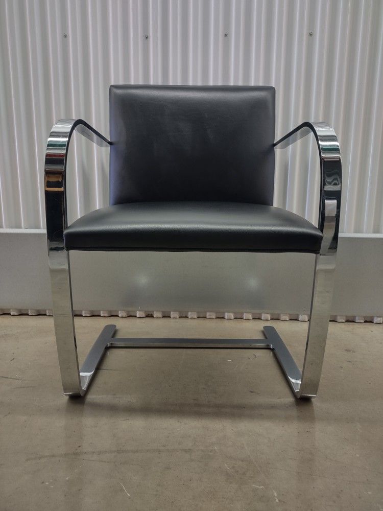 Knoll Studio Brno Flatbar Lounge Armchair In Black Leather Signed - MUST READ DESCRIPTION