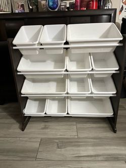 Humble Crew Kids Toy Organizer brown/ espresso  and white.
