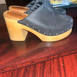 MIA Black Leather Platform Clog Mules