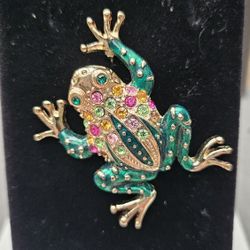 Austrian Crystal Frog Brooch 