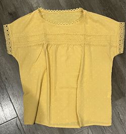 Yellow Lace Trim Swiss Dot Blouse