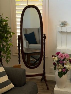 Oval Wood Cheval Floor Mirror Rotating