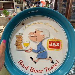 Vintage JAX BEER ADVERTISEMENT TRAY.  38.00.  Johanna at Antiques and More. Located at 316b Main Street Buda. Antiques vintage retro furniture collect