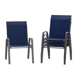  Patio Chairs Set of 4, Outdoor Stackable Dining Chairs for All Weather, Comfortable Breathable Garden Outdoor Furniture for Backyard Deck, Blue