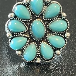 New Women’s New Silver Fashion Ring Size 8.5 With Turquoise Stone