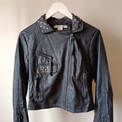 Faux Leather Biker Jacket, Size M
