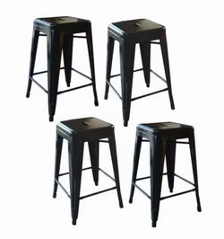 24” Gloss Black Metal Counter Stools Set of 4