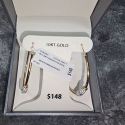 Brilliance Fine Jewelry 10K Yellow Gold 2MM X 42MM White Crystal Hoop Earrings