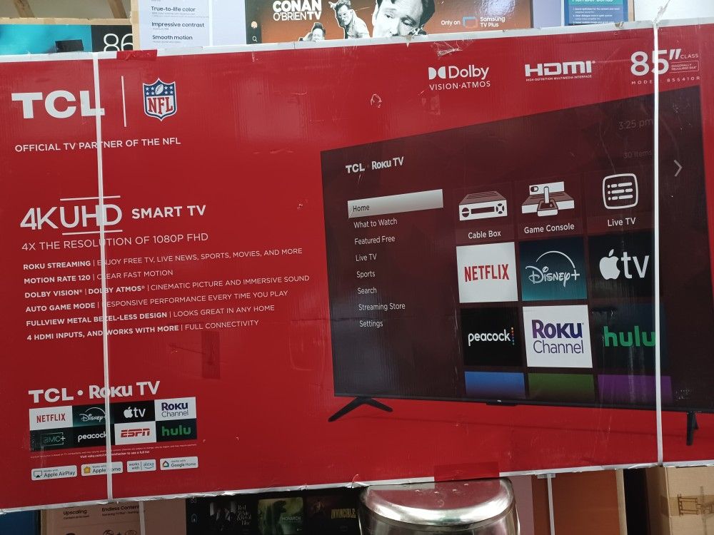 Big Savings.  85" 85" Screen Led Smart 4k Ultra HDTV By TCL Roku Tv. Brand New 