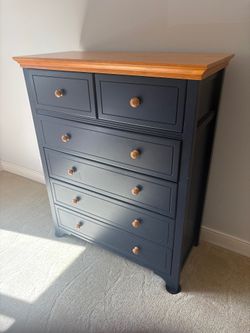 Cafe Kid Dark Navy Blue Six-Drawer Chest with Light Wood Top