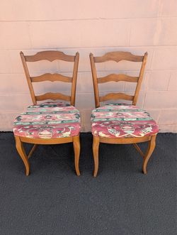 Pair of vintage wood French country chairs -reupholstered- great condition