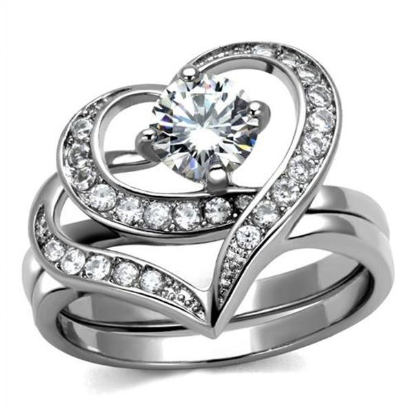 NEW Women Silver Ring Diamond Heart Engagement Proposal Anniversary Wedding Promise Ring