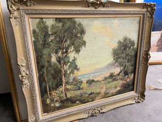 Plein Air Landscape Painting by Listed California Artist Leonard Borman, Sierra Madre 1943 landscape