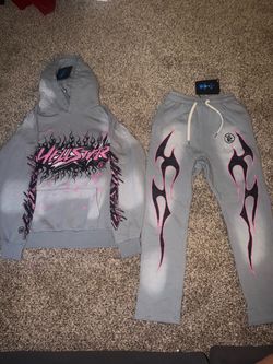 Hellstar Gray Pink Flame Tracksuit Set Size S