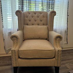Beige Wingback Arm Chair with Pillow