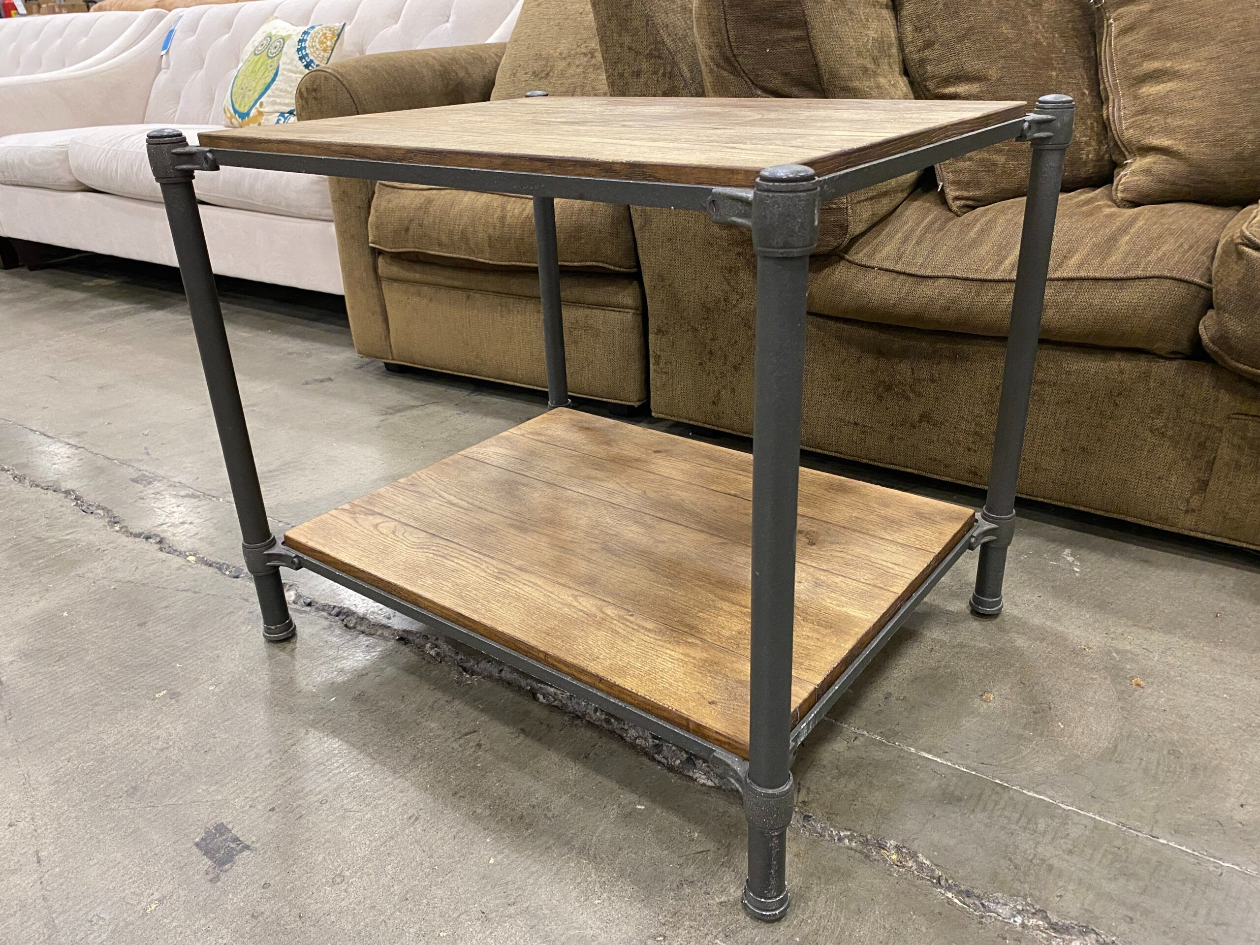 Industrial Style Iron Frame 2 Tier Side Table