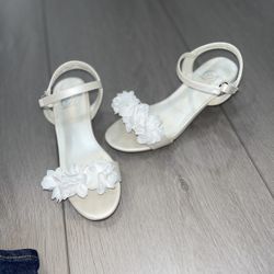 White Chiffon Flower Heels 