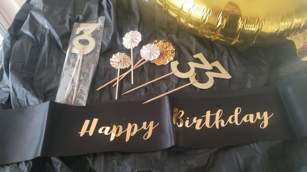Cake decoration birthday decoration black and gold with cake topper and balloon number
