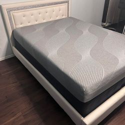 Queen Bed Frame, With Box Spring and mattress 