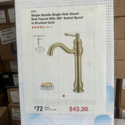 Single Handle Single Hole Vessel Sink Faucet With 360° Swivel Spout in Brushed Gold