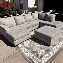 Beautiful Gray Sofa Sectional Couch & Ottoman + Free Delivery
