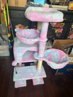 Pink & Blue Tye Dye Rainbow Cat Tree