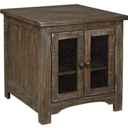 Rustic Square End Table with Double Cabinet Doors and 1 Storage Shelf, Brown **NEW**