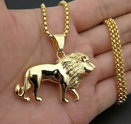 Unisex Lion Pendant With Chain Necklace