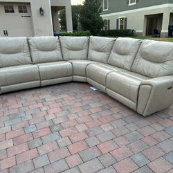 REAL LEATHER BEIGE POWER RECLINER SECTIONAL COUCH IN GREAT CONDITION - DELIVERY AVAILABLE 🚚