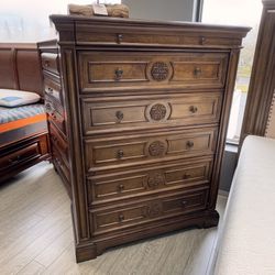 Brown Ornate High Chest Tall Dresser - Versailles 
