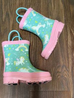 5/6 Pink Trim Unicorns and Rainbows Teal Toddler Lily and Dan Rainboots