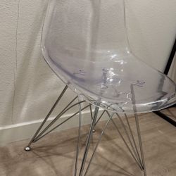 Set Of Four Modern Clear Acrylic Chairs – Mid-Century Style Chrome Legs