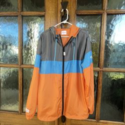 Avalara Mens Orange/Gray Lined Full Zip Hooded Windbreaker Jacket Size L