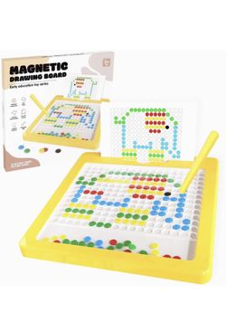 Magnetic Drawing Board,Large Size,12.4"x12.4",Magnetic Dots Board for Kids,Portable Travel Toys(Yellow)