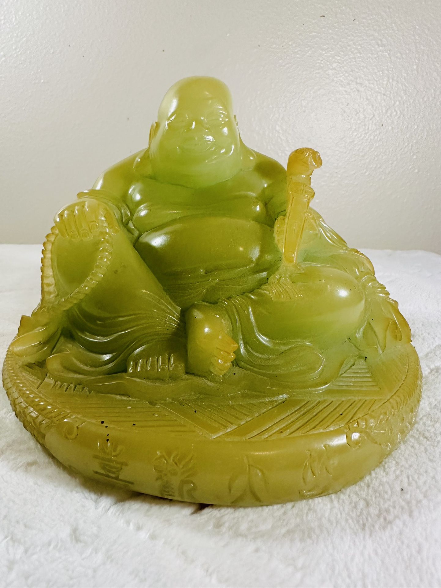 Faux Jade Carved Laughing Buddha Statue 