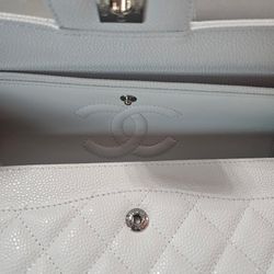 Authentic White Chanel Quilted Mini Flap Bag