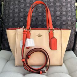 NWT COACH F34731 MINI CROSBY CARRYALL IN TWO TONE COLORBLOCK LEATHER