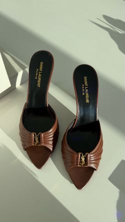 YSL brown leather Babylone heels
