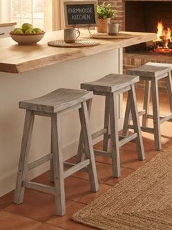 Counter-stool, bar stool, antique gray. Set of 3. New!