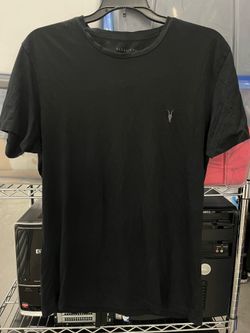 All Saints black cotton t-shirt with silver grey goat logo. Men Size M