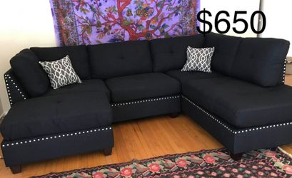 New Black Nailhead Sectional Couch only $50 down payment