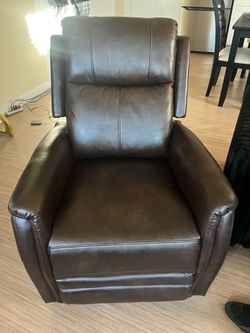 Brown Leather Power Recliner with USB Port