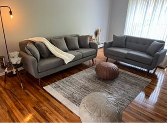 Modern Gray Sofa Set with 2 Ottomans – Must Sell 🛋️