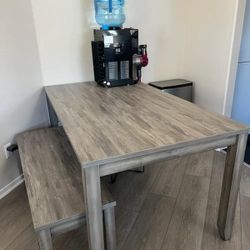 Gray Wood Dining Table and Bench