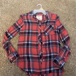 girls red flannel button down boyfriend shirt size S 