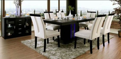 Brand New Antique Black & White Modern Style 7pc Dining Table Set