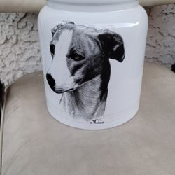 10" Rosalinde Best of Show Italian Greyhound Dog Pup White Porcelain Cookie Dog Biscuit Treat Jar 
