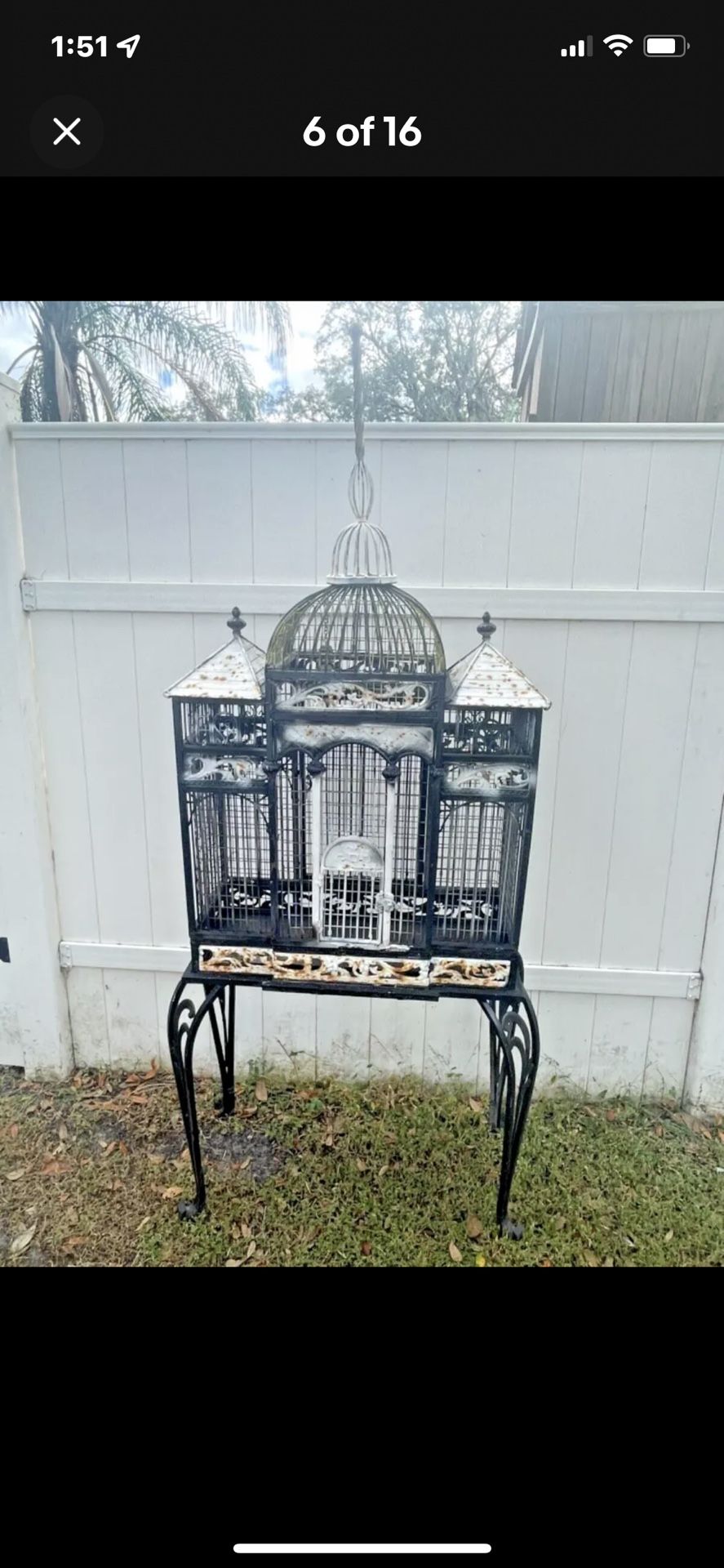 Large Vintage Old Metal Iron Bird Animal Cage House Victorian Style 6 Foot Tall